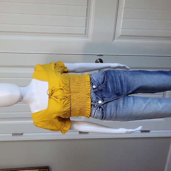 Lost + Wonder Honey Yellow Crop Smock Simple Puff Sleeve Size Small - Picture 3 of 13